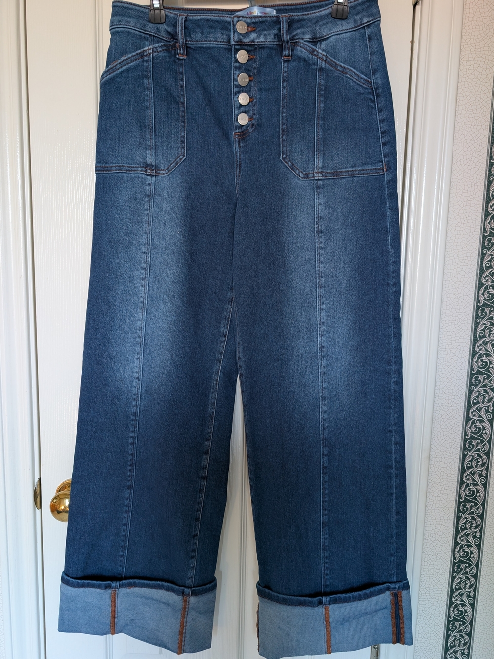 High-Rise Wide-Leg Risen Women's Jeans in Dark Indigo - Freckled Poppy Sz 13